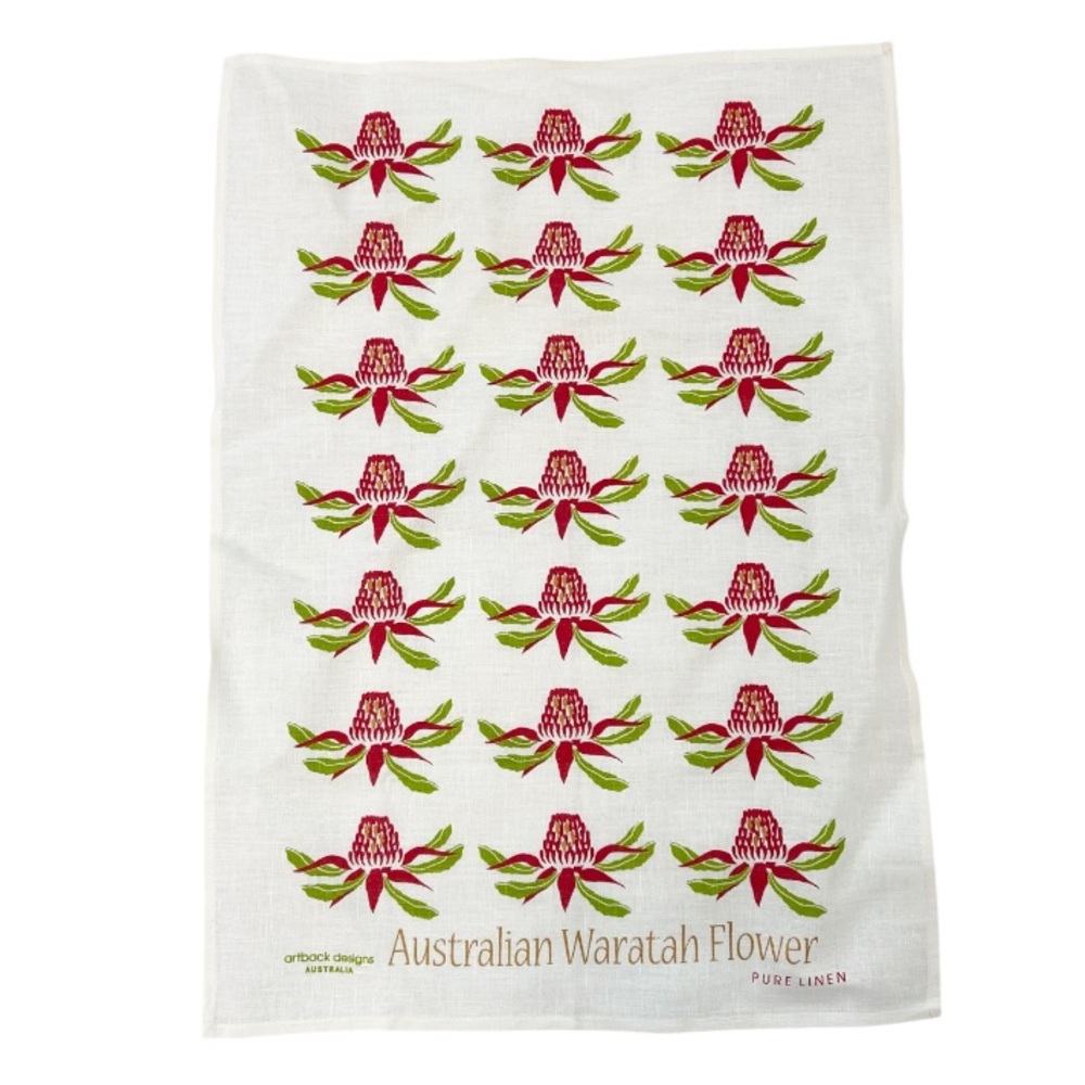 Australian Waratah Flower Linen Tea Towel